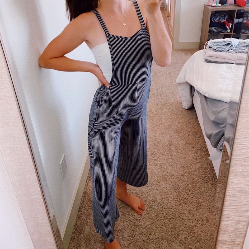 Navy Blue and White Striped Jumpsuit Size XS